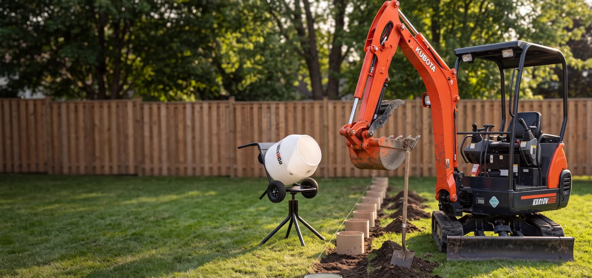 Mini-excavatrice et bétonnière en location